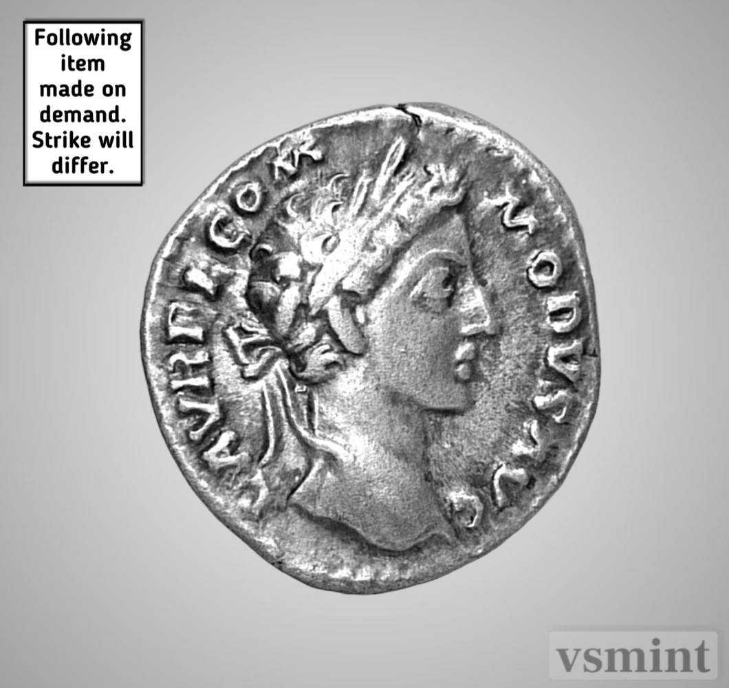 Young Commodus Roman Empire Denarius Victoria 179 AD (0.999 Silver) Restrike