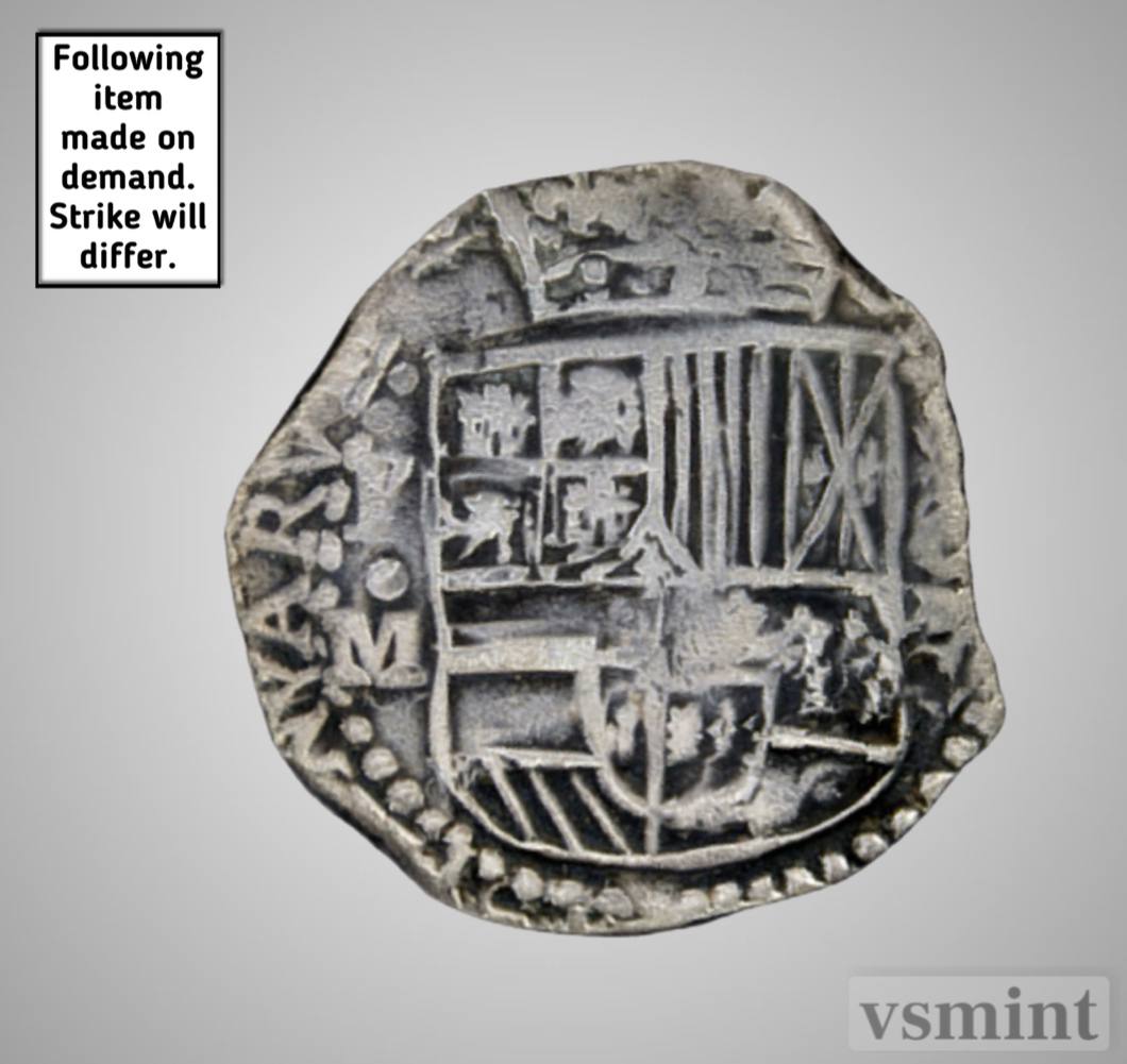 1622 Spanish Mexico 0.999 Silver 8 Reales Colonial Dollar Pirate Cob Restrike